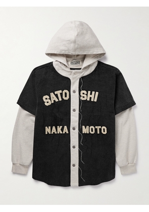 Satoshi Nakamoto - Distressed Cotton Jersey-Trimmed Denim Hooded Jacket - Men - Black - S
