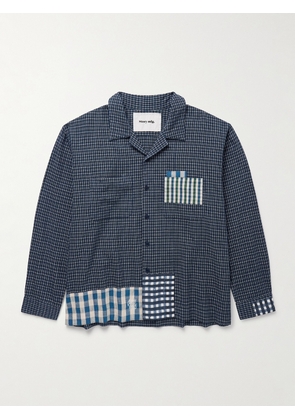 Story mfg. - PA Camp-Collar Patchwork Checked Organic Cotton Shirt - Men - Blue - XS