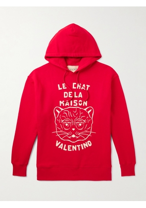 Valentino Garavani - Logo-Print Cotton-Jersey Hoodie - Men - Red - S