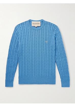 Valentino Garavani - Slim-Fit VLogo-Embellished Cable-Knit Cotton Sweater - Men - Blue - S