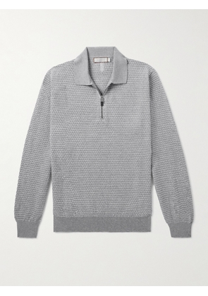 Canali - Basketweave Jacquard-Knitted Wool Half-Zip Polo Shirt - Men - Gray - IT 46