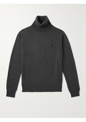 AMI PARIS - Logo-Embroidered Cashmere and Wool-Blend Rollneck Sweater - Men - Gray - XS
