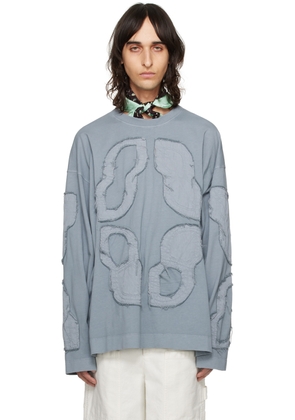 Dries Van Noten Blue Frayed Long Sleeve T-Shirt