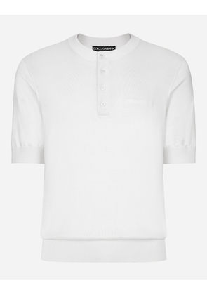 Dolce & Gabbana Silk Granddad-neck Sweater With Logo Embroidery - Man Sweaters And Cardigans White 52
