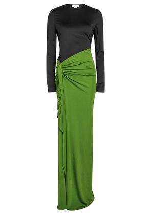 Victoria Beckham Colour-blocked Ruched Jersey Maxi Dress - Green - 8 (UK8 / S)