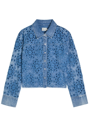 Alice + Olivia Finley Cutwork Denim Shirt - Blue - M (UK12 / M)