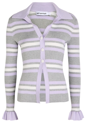 Self-portrait Stripe-intarsia Ribbed Knit top - Grey - L (UK14 / L)