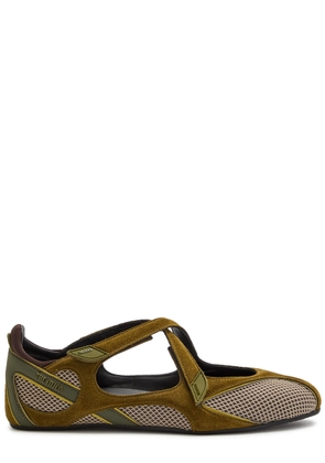 The Attico Panelled Mesh-knit Ballet Flats - Khaki - 38 (IT38 / UK5)