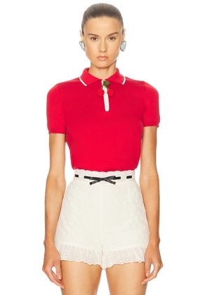 Valentino Embroidered Cherry Top in Paris & Avorio - Red. Size M (also in XS).