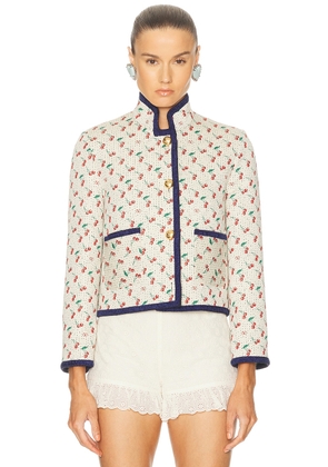 Valentino Cherry Quilted Jacket in Betulla  Cherry  & Navy - Cream. Size 38 (also in 40).