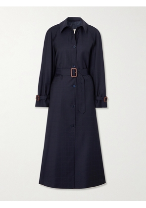 Giuliva Heritage - The Dust Belted Checked Wool Trench Coat - Blue - IT38,IT40,IT42