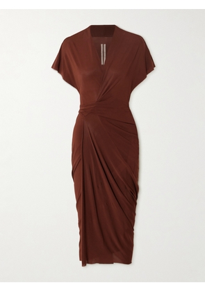 Rick Owens - Asymmetric Gathered Wrap-effect Jersey Midi Dress - Brown - IT38,IT40,IT42,IT44,IT46,IT48