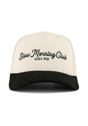 Gigi Pip Slow Morning Club Trucker Hat in Black,Cream.