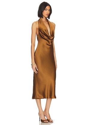 Norma Kamali Halter Drape Midi Dress in Brown. Size M. Also in S.