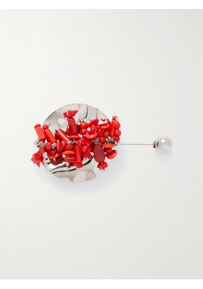 Dries Van Noten - Silver-tone Beaded Brooch - Red - One size