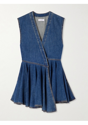 Alaïa - Asymmetric Wrap-effect Denim Mini Dress - Blue - FR 34,FR 36,FR 38,FR 40,FR 42,FR 44