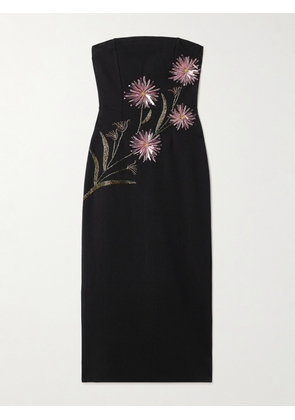 STAUD - Brooke Strapless Embellished Crepe Midi Dress - Black - x small,small,medium,large,x large
