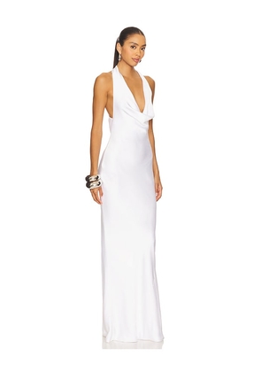 Norma Kamali Halter Drape Bias Gown in White. Size L. Also in M, S, XL, XS.
