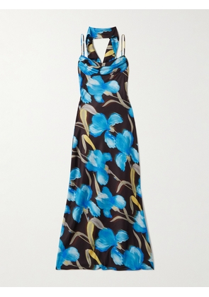 Rebecca Vallance - Ingrid Draped Printed Satin Gown - Blue - UK 4,UK 6,UK 8,UK 10,UK 12,UK 14