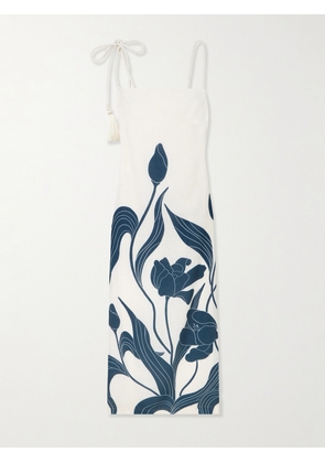 Andres Otalora - Pasos De Jardin Floral-print Linen Midi Dress - Ivory - US0,US2,US4,US6,US8,US10
