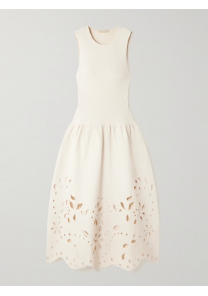 Ulla Johnson - Rosaline Ribbed-knit And Broderie Anglaise Jersey Midi Dress - Cream - x small,small,medium,large