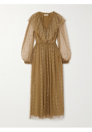 Ulla Johnson - Helena Ruffled Metallic Lace Midi Dress - Gold - US0,US2,US4,US6,US8,US10,US12