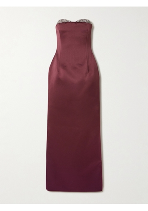The New Arrivals Ilkyaz Ozel - Noélie Strapless Crystal-embellished Satin Maxi Dress - Red - FR 34,FR 36,FR 38,FR 40,FR 42,FR 44