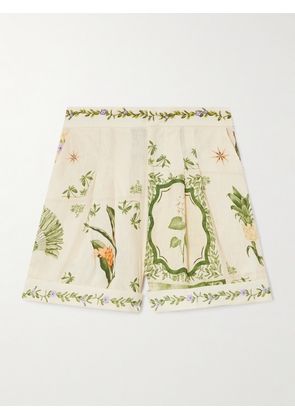 Agua by Agua Bendita - Rommy Wild Embroidered Printed Linen Shorts - Cream - x small,small,medium,large,x large