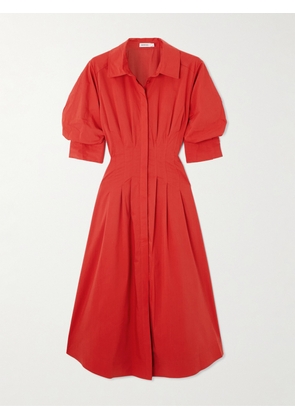 SIMKHAI - Jazz Pleated Cotton-blend Poplin Midi Shirt Dress - Red - x small,small,medium,large,x large