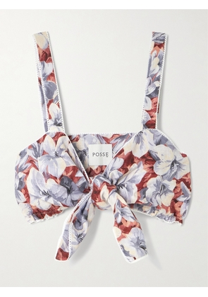 Posse - Luna Cropped Lace-trimmed Floral-print Linen Top - Multi - xx small,x small,small,medium,large,x large,xx large