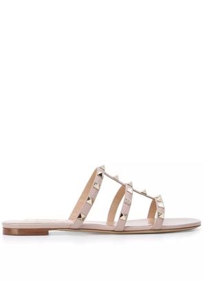 Valentino Garavani Rockstud flat leather sandals - Neutrals