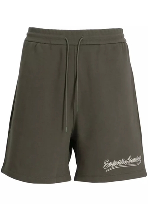 Emporio Armani logo-embroidered cotton track shorts - Green