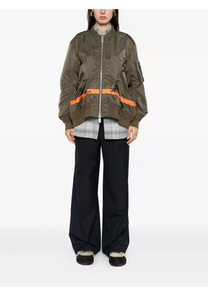 sacai stripe-detail zip-up bomber jacket - Brown