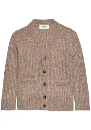 AMI Paris V-neck rib-knit cardigan - Brown
