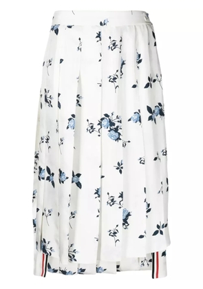 Thom Browne floral-print silk pleated skirt - White