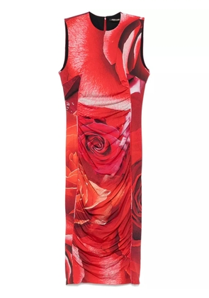 Roberto Cavalli rose-print midi dress - Red
