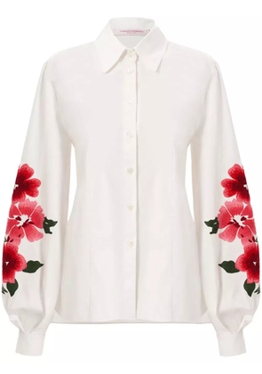 Carolina Herrera floral-embroidered puff-sleeve shirt - White