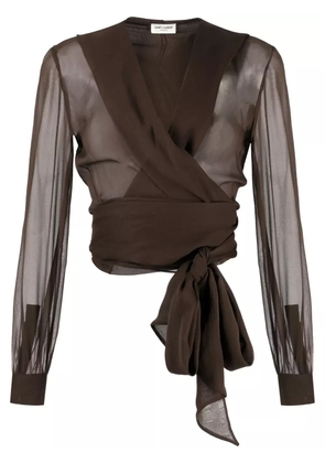 Saint Laurent hooded organic silk blouse - Brown