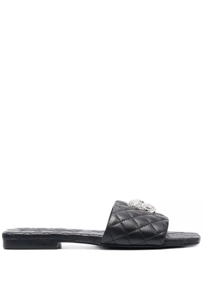 Philipp Plein crystal-skull matelassé slides - Black