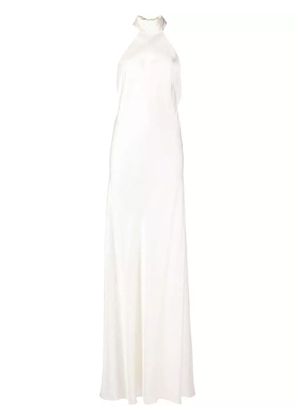 Michelle Mason backless halter-neck tie gown - White