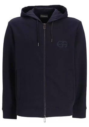 Emporio Armani logo-embroidered zipped hoodie - Blue