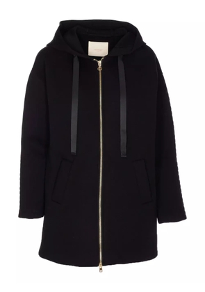 TWINSET hooded logo-sleeve coat - Black