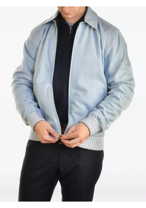 Kiton cashmere ribbed-cuff shirt jacket - Blue