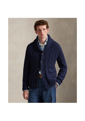 Aran-Knit Cotton Shawl-Collar Cardigan