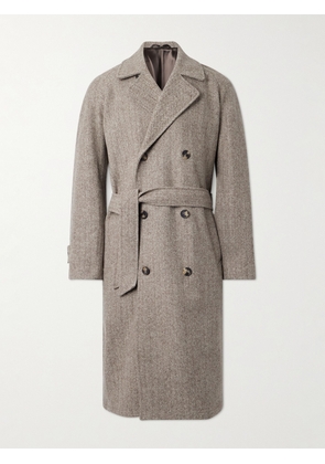 De Bonne Facture - Grandad Double-Breasted Herringbone Wool Coat - Men - Neutrals - IT 46