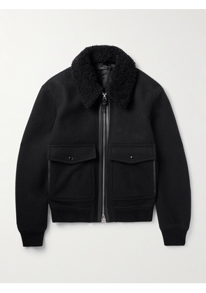 TOM FORD - Shearling and Leather-Trimmed Wool-Blend Bomber Jacket - Men - Black - IT 44