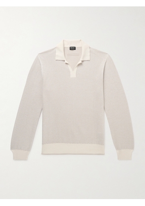 Zegna - Striped Silk and Cashmere-Blend Polo Shirt - Men - Neutrals - IT 46