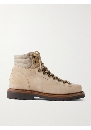 Brunello Cucinelli - Flannel and Full-Grain Leather-Trimmed Suede Boots - Men - Neutrals - EU 40