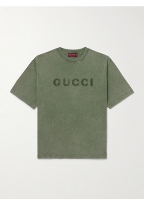 Tシャツ・カットソー GUCCI Men T Shirts 821084XKEPG Green Embroidered cotton jersey T-shirt in dark green | GUCCI® US