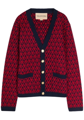 Valentino Garavani Patterned-intarsia Wool Cardigan - Red - XL